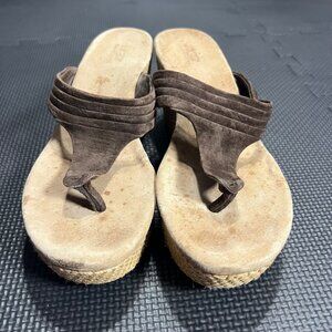 UGG Womens Brown Suede Wedge Sandals Size 7.5 Leather Upper Rubber Outsole